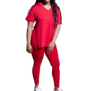 Legging set with split top. Red. Medium